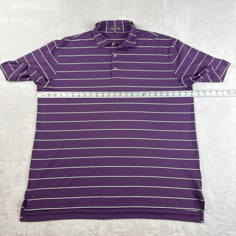 Peter Millar Summer Comfort Polo Shirt XL‎ Purple White Stripe Golf Stretch